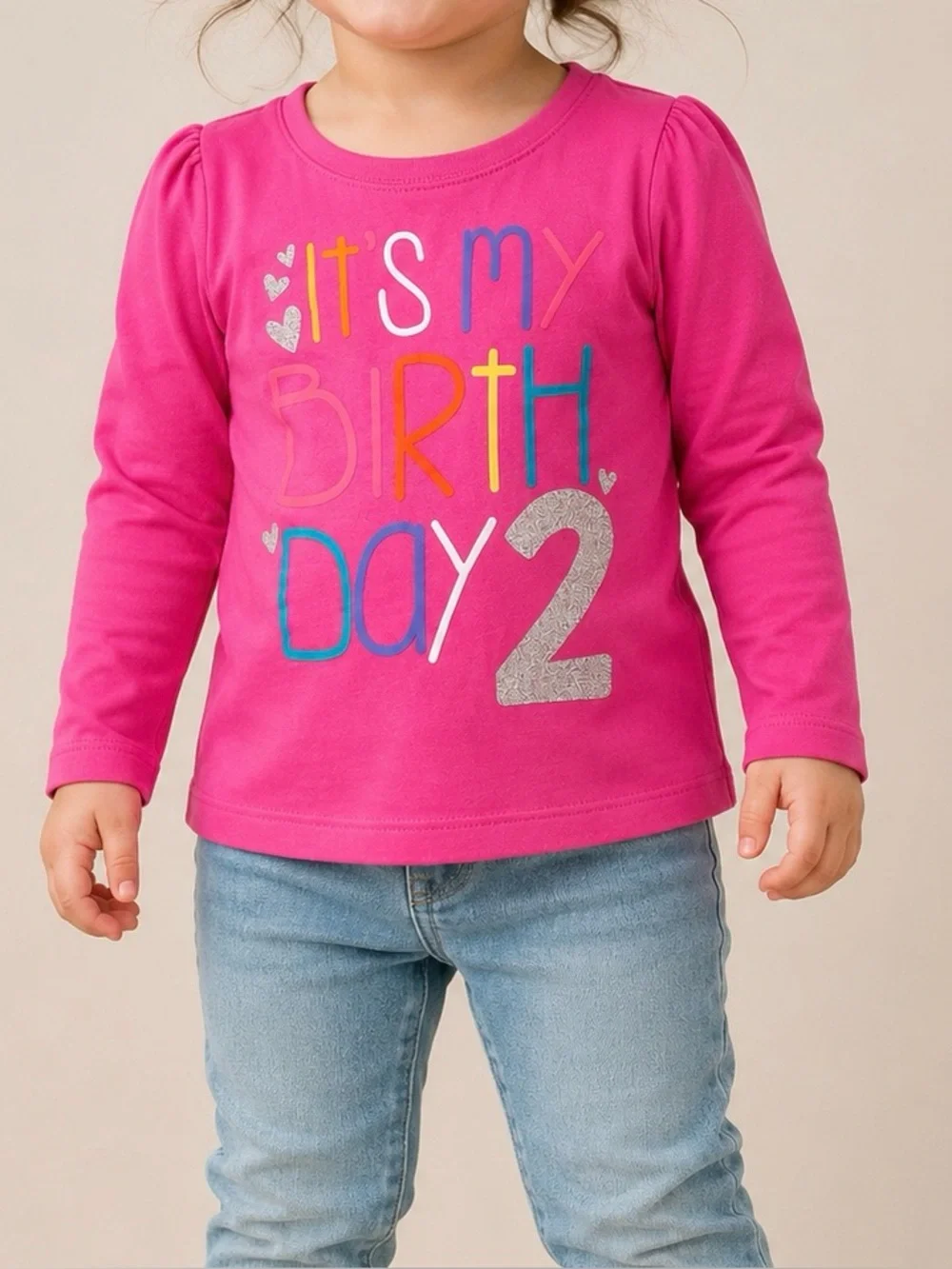 The Children's Place Girls 2T 2nd Birthday Shirt Pink Long Sleeve NWT